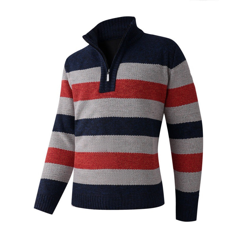 Herren modischer Stehkragen Pullover mit dekorativen Streifen R&B