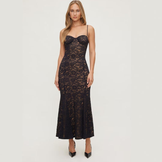 Damen Spitzenkleid mit sanften Konturen und trägerlosem Design R&B