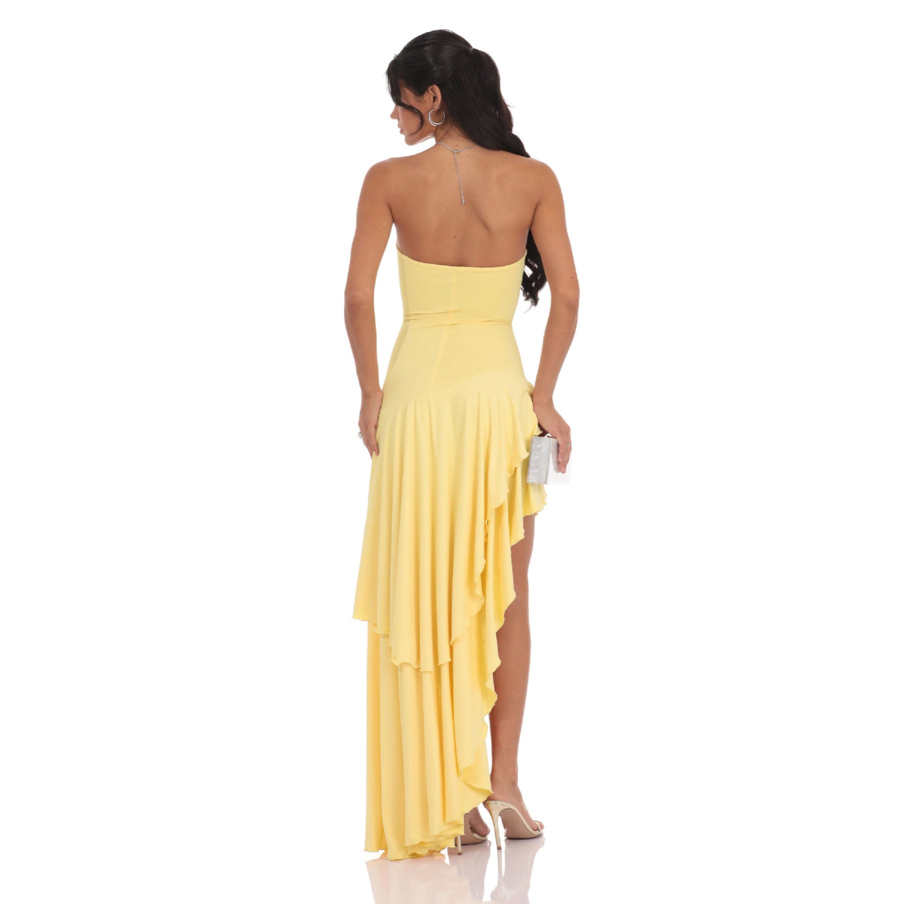 Damen Asymmetrisches Maxikleid mit fließendem Volant R&B