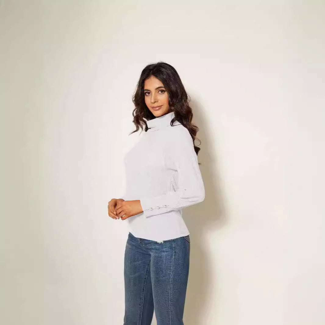 Damen Moderner Rollkragenpullover mit Knopfdetails R&B