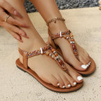 Damen Zehentrenner-Sandalen mit dekorativem Bead-Design R&B