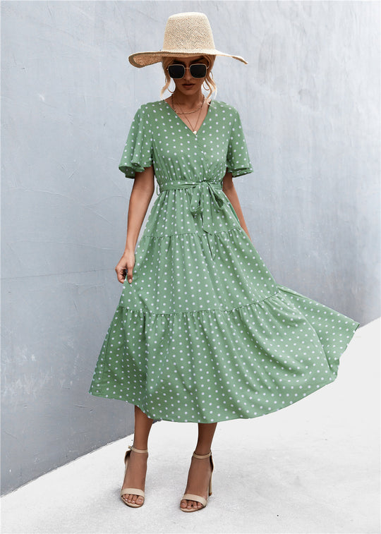Damen Midikleid mit taillierter Schnürung und voluminösem Rock R&B