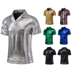 Herren modisches Poloshirt mit glänzendem Design und stylischem V-Ausschnitt