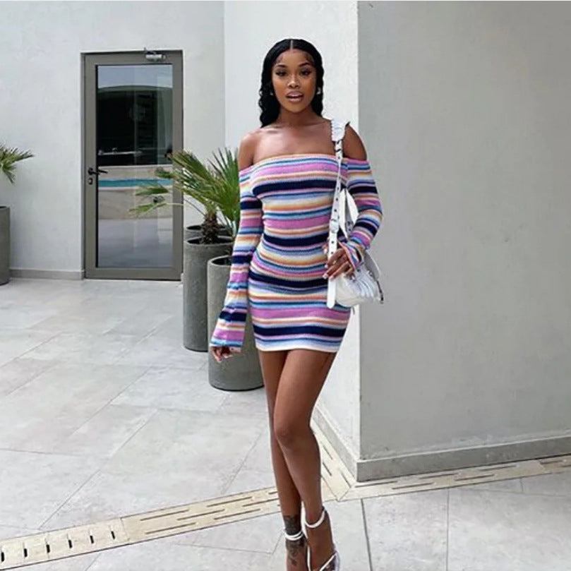 Damen Figurbetontes Off-Shoulder Kleid mit langen Ärmeln R&B