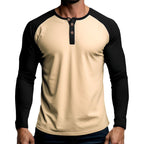 Herren Langarm-Henley-Shirt mit kontrastierenden Ärmel und modischem Knopfdesign
