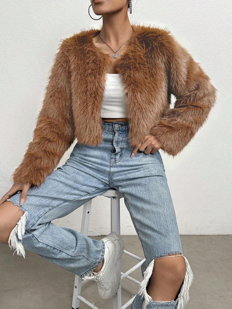 Damen Flauschige Kurzjacke R&B