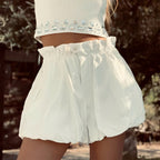 Damen modische Shorts mit elastischem Bund und dekorativem Rüschensaum R&B