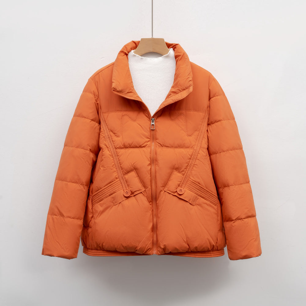 Damen gesteppte Winterjacke mit praktischen Taschen und hohem Kragen R&B