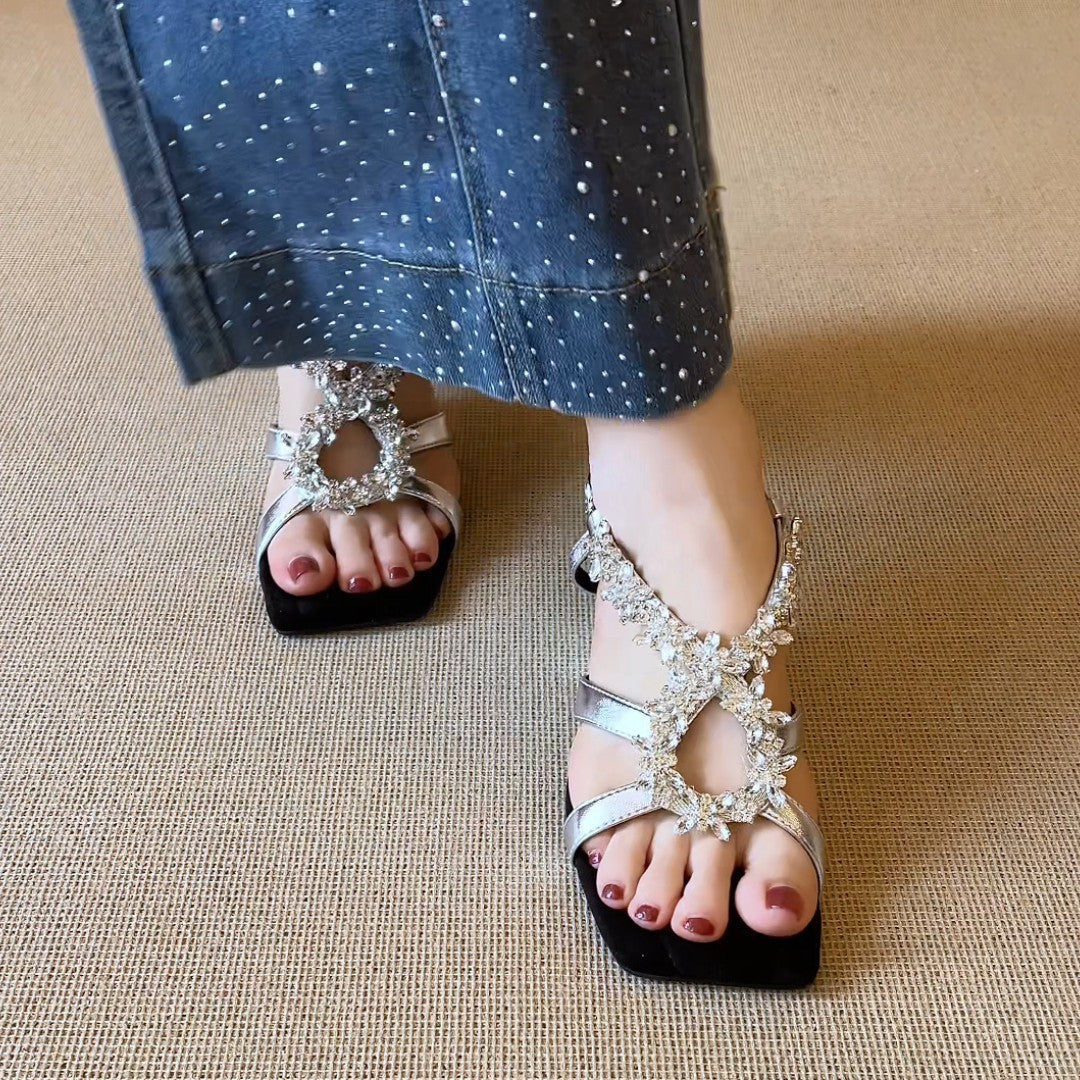 Damen elegante Sandalen mit glitzernden Schmuckdetails R&B
