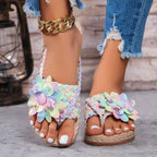 Damen modische Slide-Sandalen mit hochglänzendem Blumendetail R&B