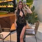 Damen verführerisches Spitzenkleid mit hohem Schlitz und modernen Details R&B