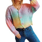 Damen Strickjacke mit romantischem Wellenmuster und Knopfdetails R&B