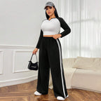 Damen sportliche weite Freizeithose mit seitlichen Kontraststreifen R&B