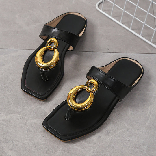 Damen modische Zehentrenner-Sandalen mit luxuriösem Schnallen-Detail und bequemer Fußbettung R&B