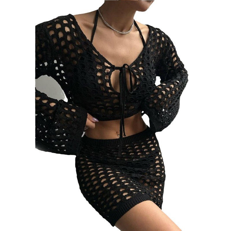 Damen gehäkeltes Strandoutfit mit offener Front R&B