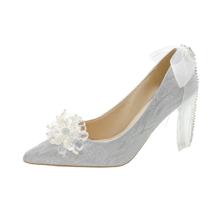 Damen elegante High Heels mit funkelndem Blumendekor R&B