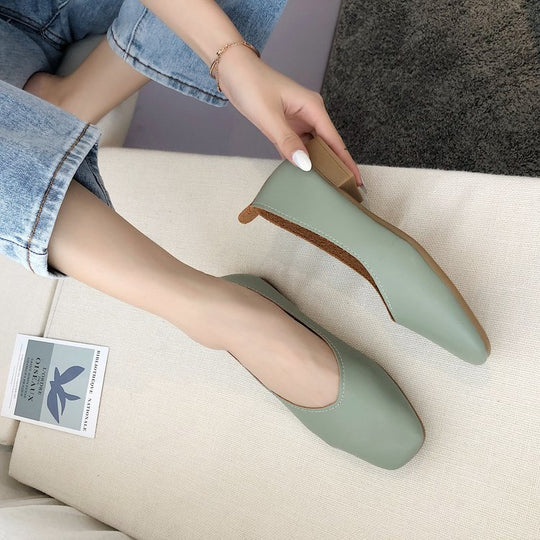 Damen elegante Ballerinas mit quadratischer Spitze und komfortablem Blockabsatz R&B
