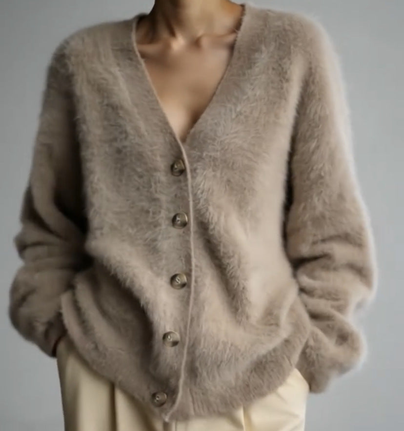 Damen Flauschiger Cardigan mit eleganten Knöpfen und weiter Passform