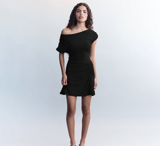 Damen Off-Shoulder Kleid mit Raffung R&B