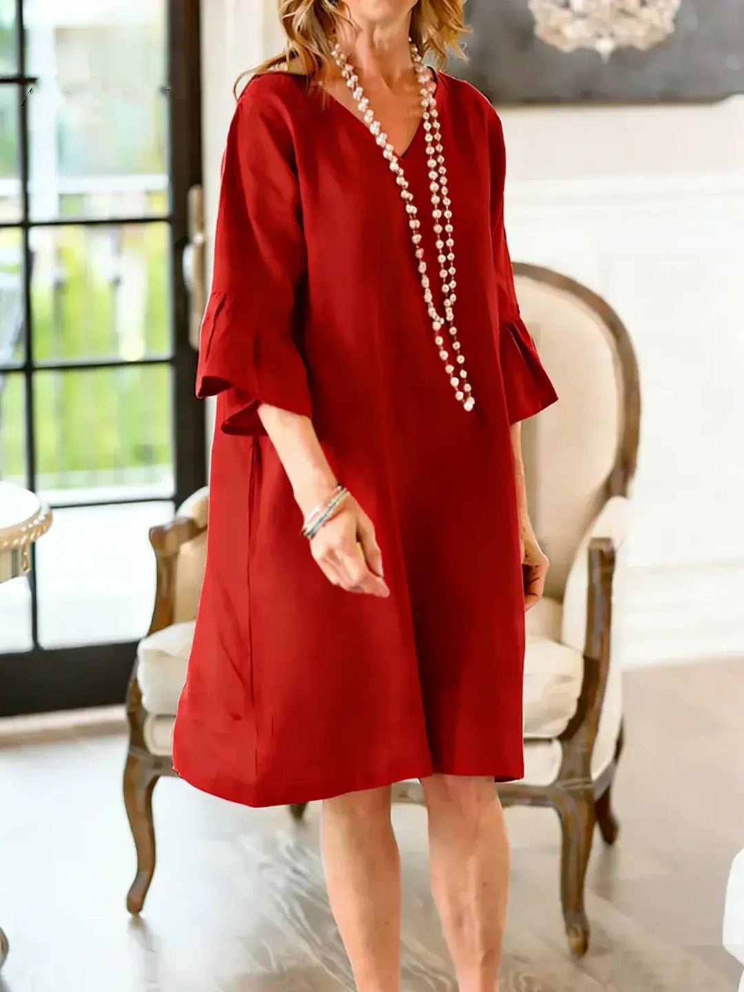 Damen Hüftlanges Freizeitkleid mit modernen Rüschendetails R&B