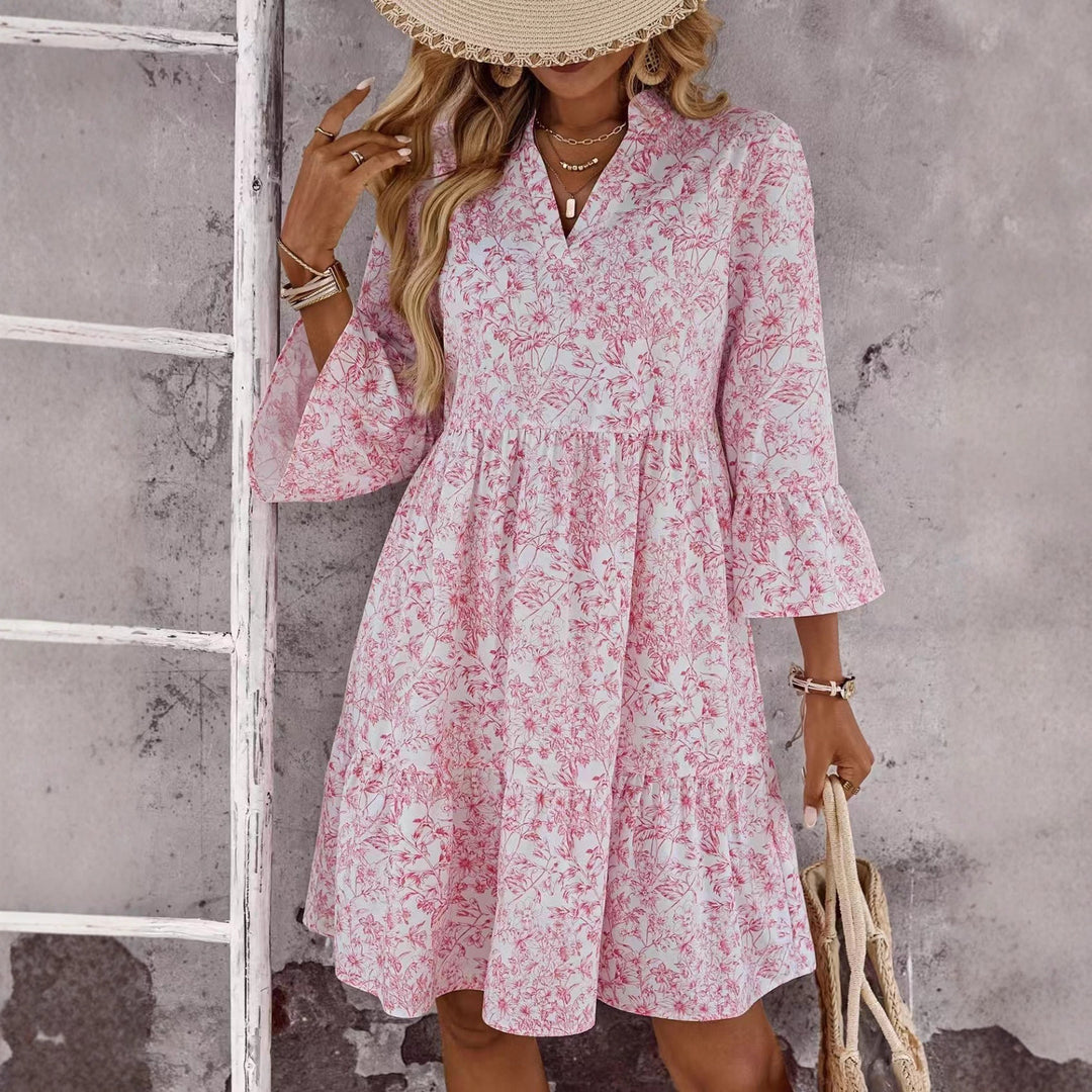 Damen Freizeitkleid mit floralem Design und Rüschen R&B