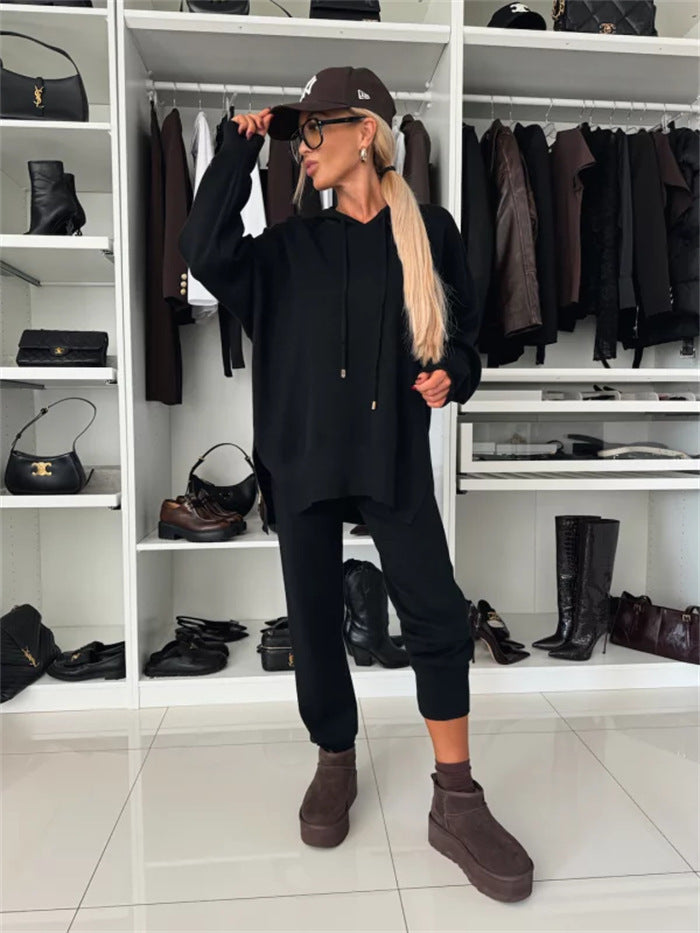 Damen gemütliches Hoodie- und Jogginghose-Set mit seitlichen Taschen R&B