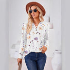 Damen Langarm-Bluse mit floralem Druck und Knopfleiste R&B
