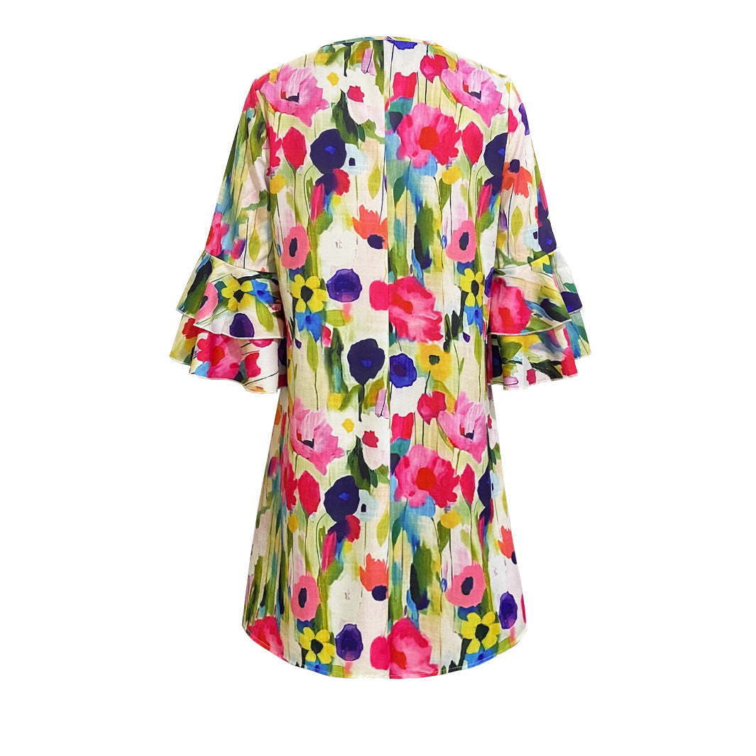 Damen Kurzes Kleid mit voluminösen Ärmeln und floralem Muster R&B