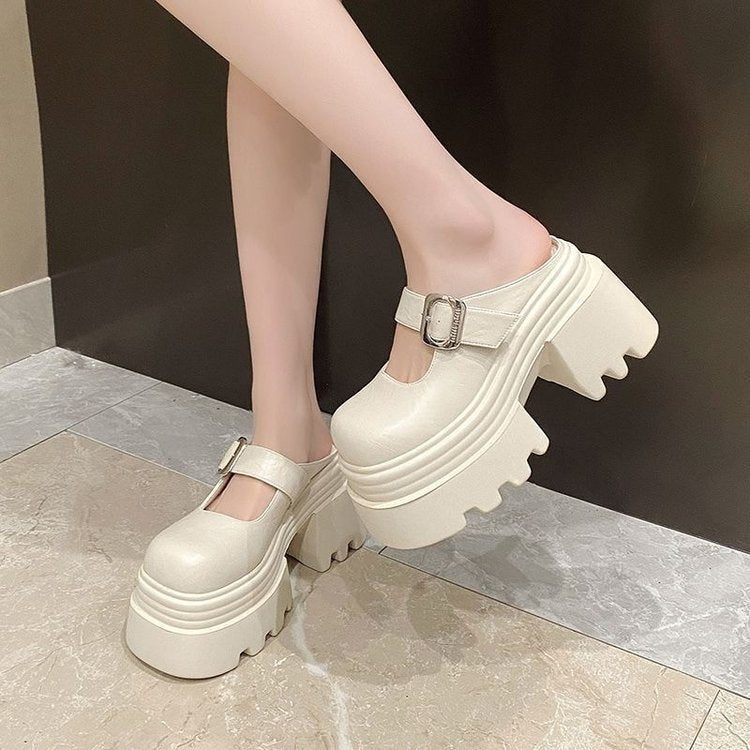 Damen Plateau-Clogs mit modischem Schnallenverschluss und trendiger Sohlenkonstruktion R&B