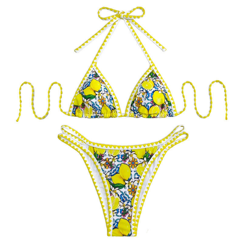 Damen Triangel-Bikini mit fröhlichem Zitrusmuster R&B