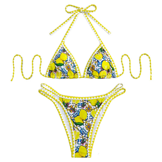 Damen Triangel-Bikini mit fröhlichem Zitrusmuster R&B