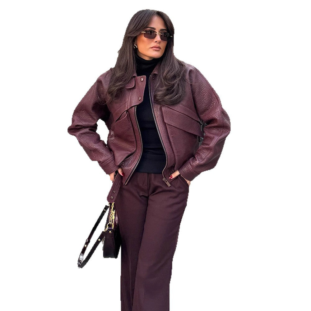 Damen Kunstlederjacke mit modischem Schnitt und praktischen Taschen R&B