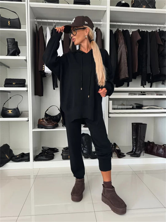 Damen lässiges Sport-Set mit oversized Hoodie und lässigen Jogginghosen R&B