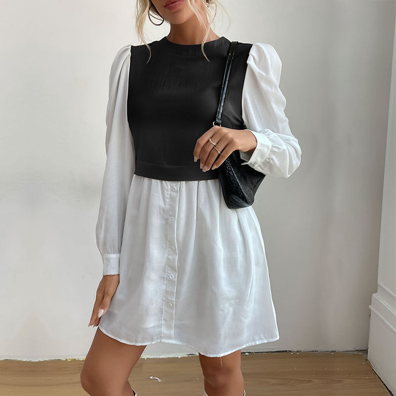 Damen Blusenkleid mit Puffärmeln und tailliertem Oberteil R&B