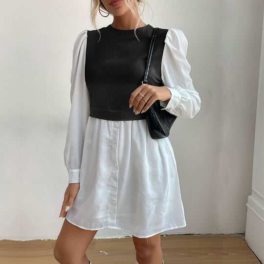 Damen Blusenkleid mit Puffärmeln und tailliertem Oberteil R&B
