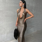 Damen Elegantes Wickelkleid mit tiefem V-Ausschnitt und schimmerndem Finish R&B