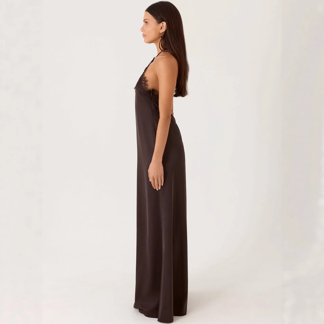 Damen Elegantes Maxikleid mit raffiniertem Spitzen-Bustier und fließendem Stoff R&B