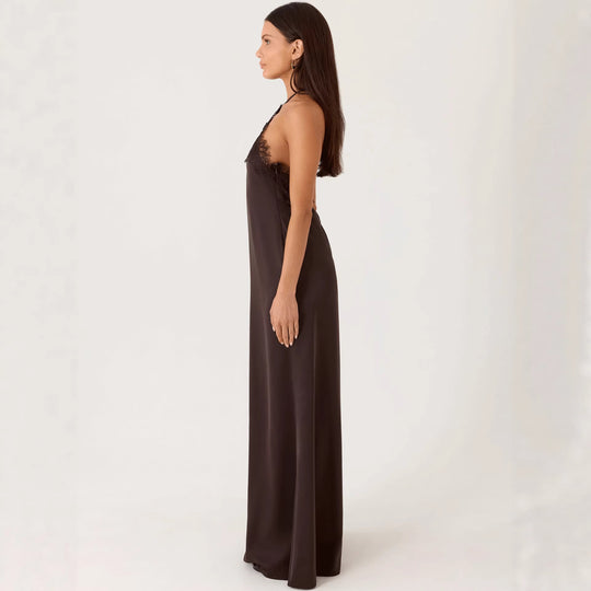 Damen Elegantes Maxikleid mit raffiniertem Spitzen-Bustier und fließendem Stoff R&B