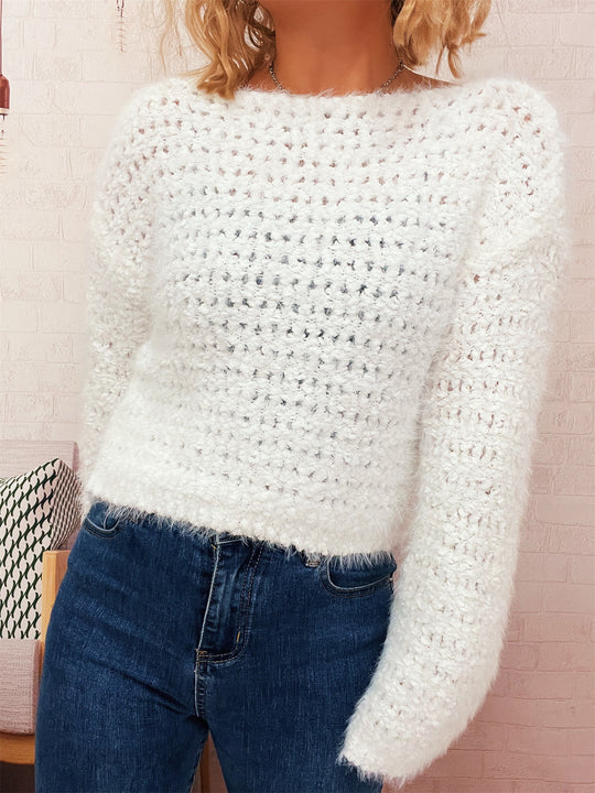 Damen kuscheliger Strickpullover mit auffälligem Flauschdesign und weitem Schnitt R&B