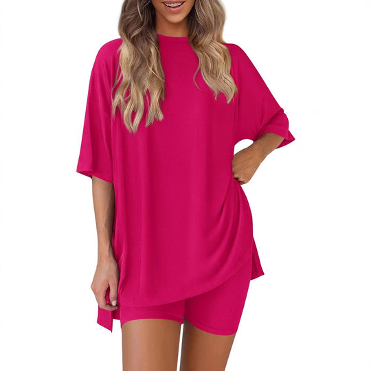 Damen Kurzes Pyjama-Set mit lockerem Shirt und Shorts R&B