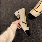 Damen Elegante Glitzer-Pumps mit doppeltem Riemchen und komfortablem Blockabsatz