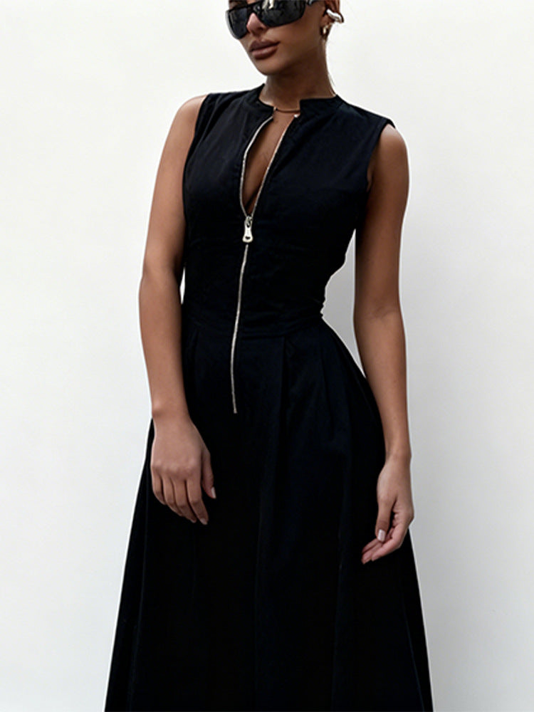 Damen elegantes Sommerkleid mit hochwertigem Reißverschluss und schwingendem Saum R&B