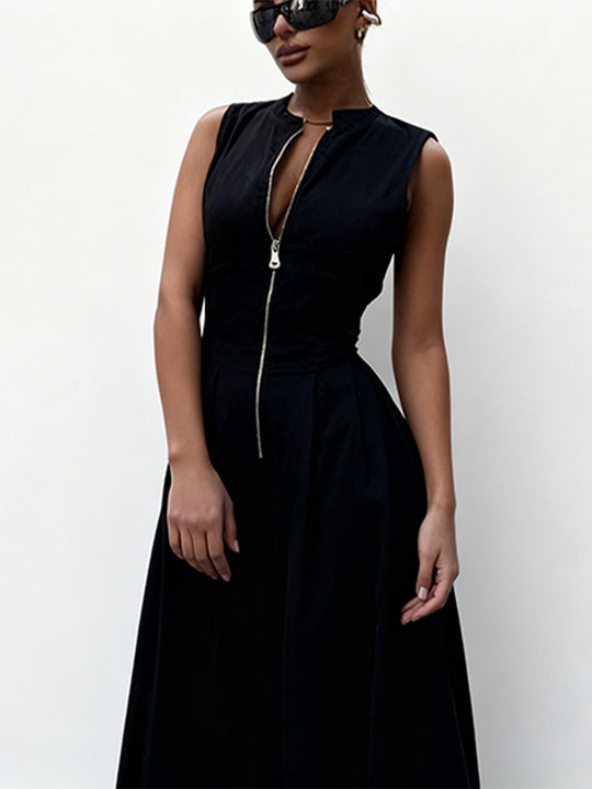 Damen elegantes Sommerkleid mit hochwertigem Reißverschluss und schwingendem Saum R&B
