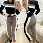 Damen Sportliches 2-teiliges Set mit Karomuster und Kontraststreifen