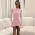 Damen figurbetontes Minikleid mit voluminösen Ärmeln und Raffung R&B