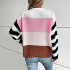 Damen modischer Pullover mit lässigem Streifenmuster und weitem Schnitt