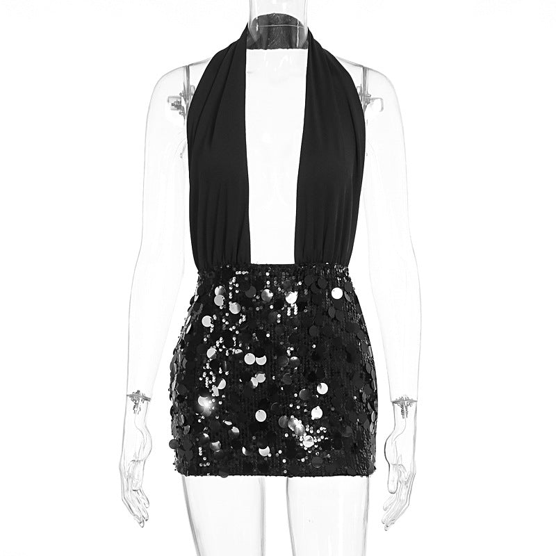 Damen Glamouröses Minikleid mit schimmerndem Paillettenrock R&B