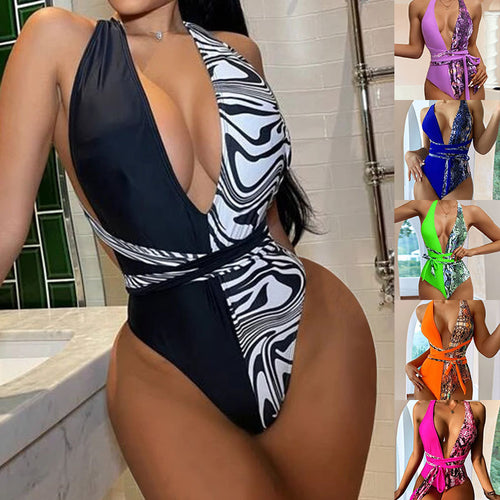 Damen Einteiliger Badeanzug mit raffinierten Schlangenprint-Details R&B