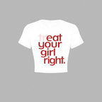 Damen Crop-T-Shirt mit kreativem Statementdruck R&B