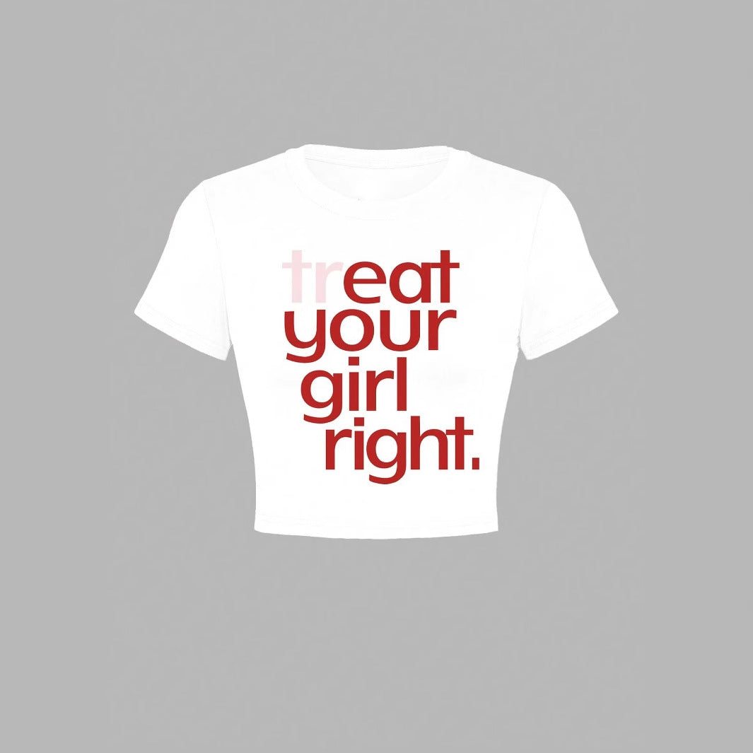 Damen Crop-T-Shirt mit kreativem Statementdruck R&B